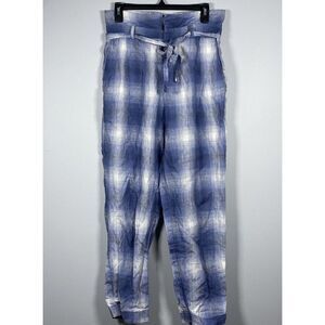Reformation Bristol‎ Linen Blue Plaid Paperbag High Waist Pant Women's Size 6